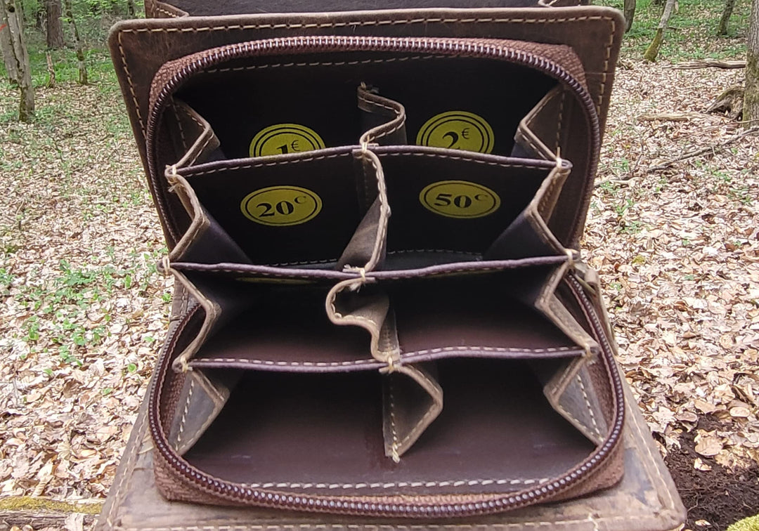 Monnayeur Euro en Cuir 8 Compartiments – Porte-Monnaie euro (Vintage)