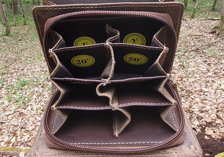Monnayeur Euro en Cuir 8 Compartiments – Porte-Monnaie euro (Vintage)