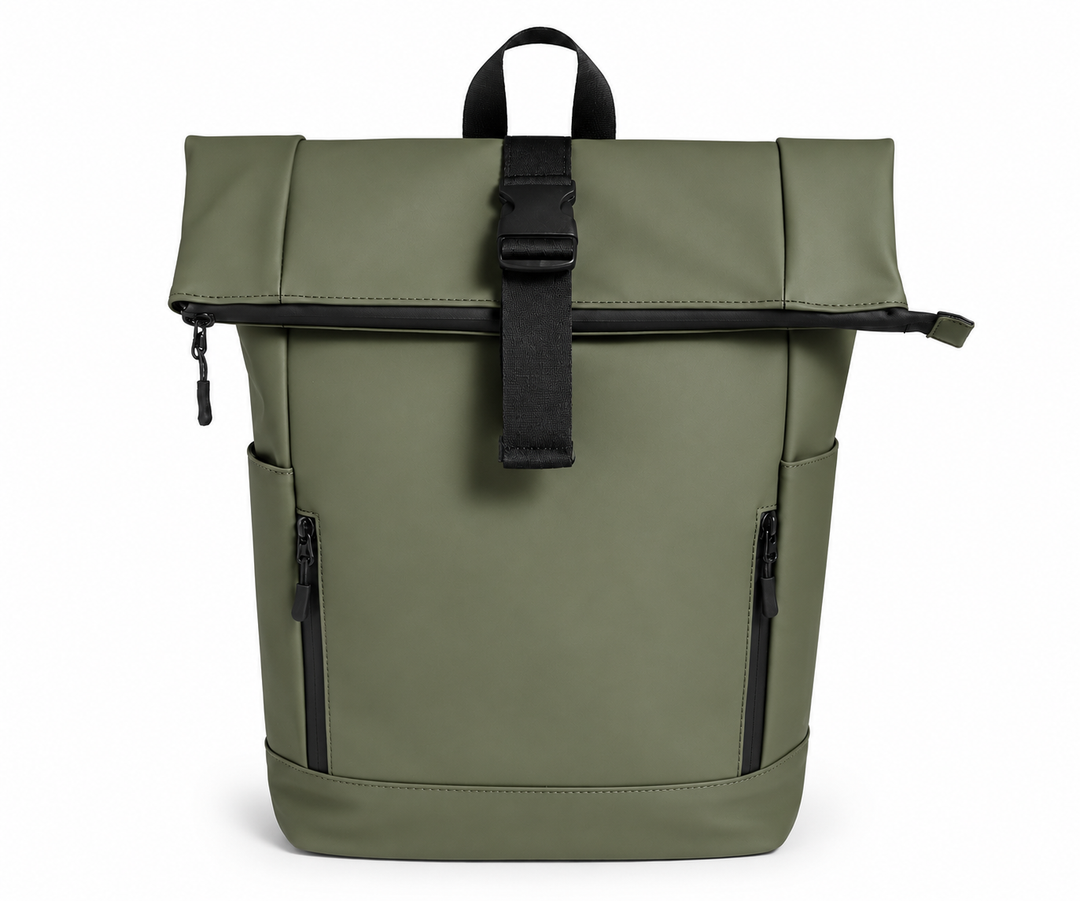 Sac à dos tendance avec fermeture éclair et poches latérales (Vert Sauge)