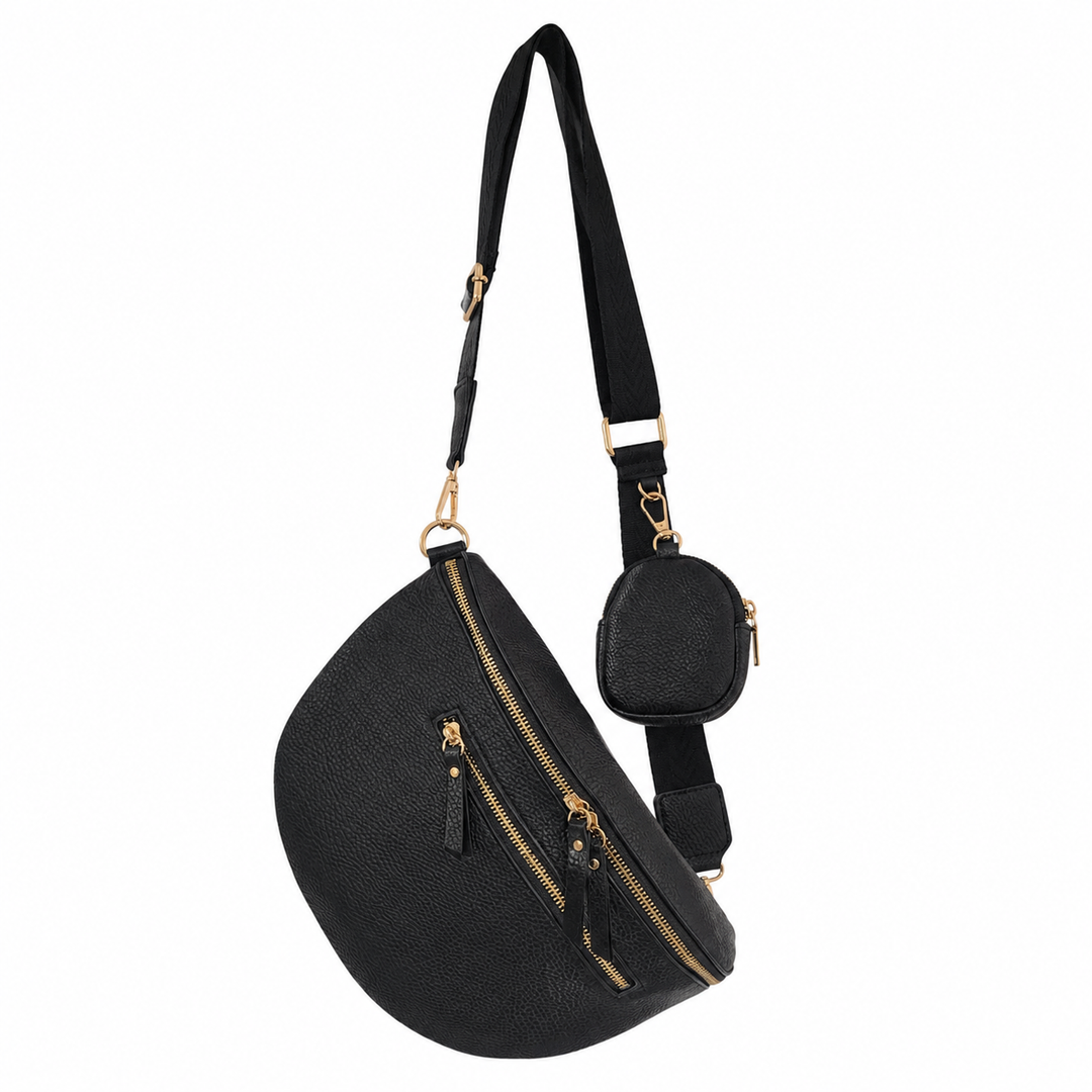 Sac bandoulière banane noir avec pochette Modèle Maéva