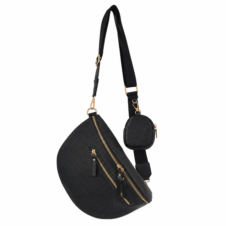 Sac bandoulière banane noir avec pochette Modèle Maéva