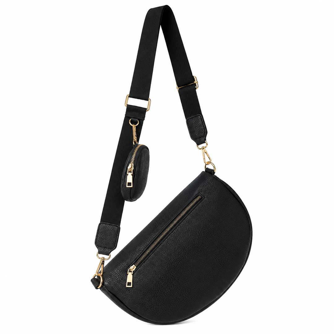 Sac bandoulière banane noir avec pochette Modèle Maéva