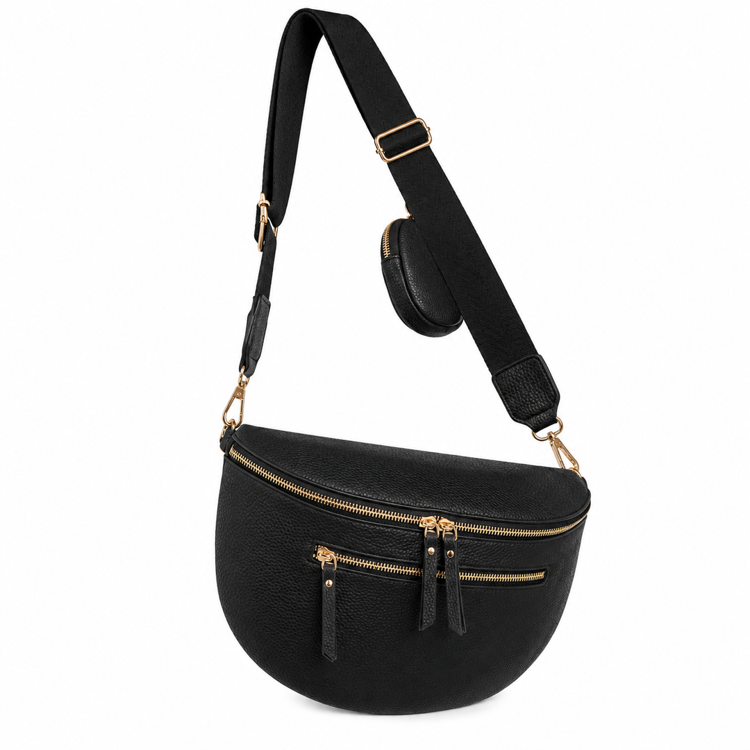 Sac bandoulière banane noir avec pochette Modèle Maéva