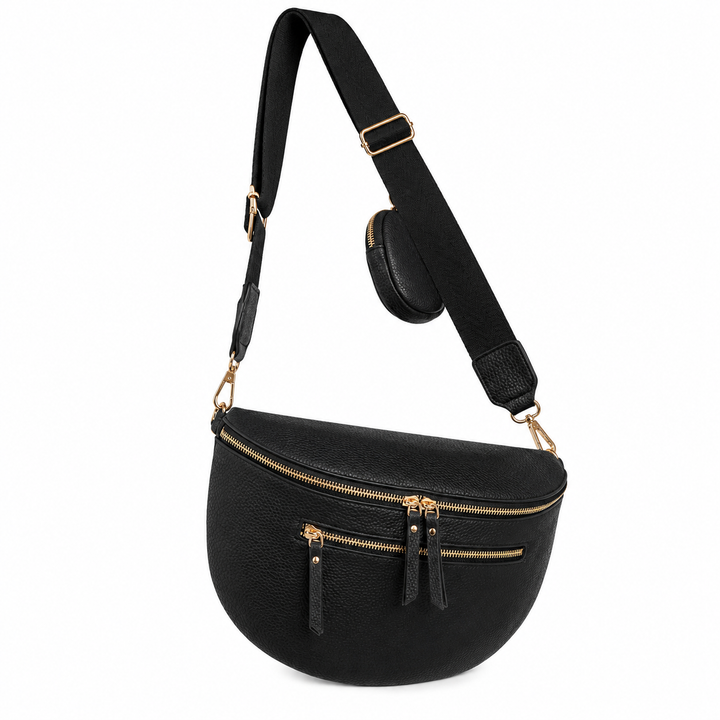 Sac bandoulière banane noir avec pochette Modèle Maéva