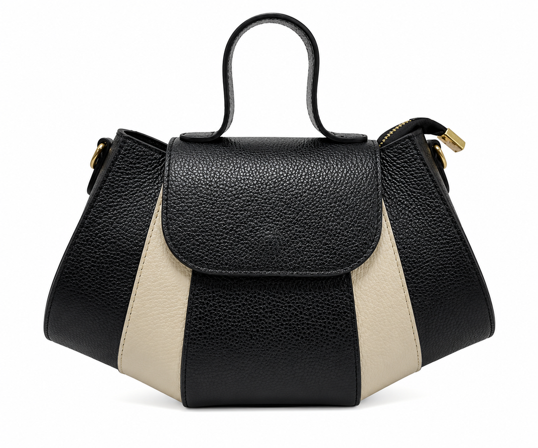 Petit Sac à Main en Cuir d'Italie avec Poche Centrale à Ouverture par Rabat Modèle Camelia