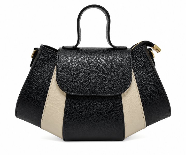 Petit Sac à Main en Cuir d'Italie avec Poche Centrale à Ouverture par Rabat Modèle Camelia