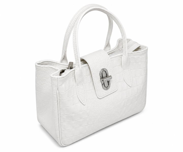 Petit Sac à Main en Cuir d'Italie avec 2 Poignées et Bandoulière Fermoir Inclus pour Style élégant Modèle Lila