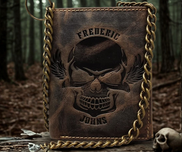 Portefeuille Chaine Motard Modèle Memphis (Tête de mort)